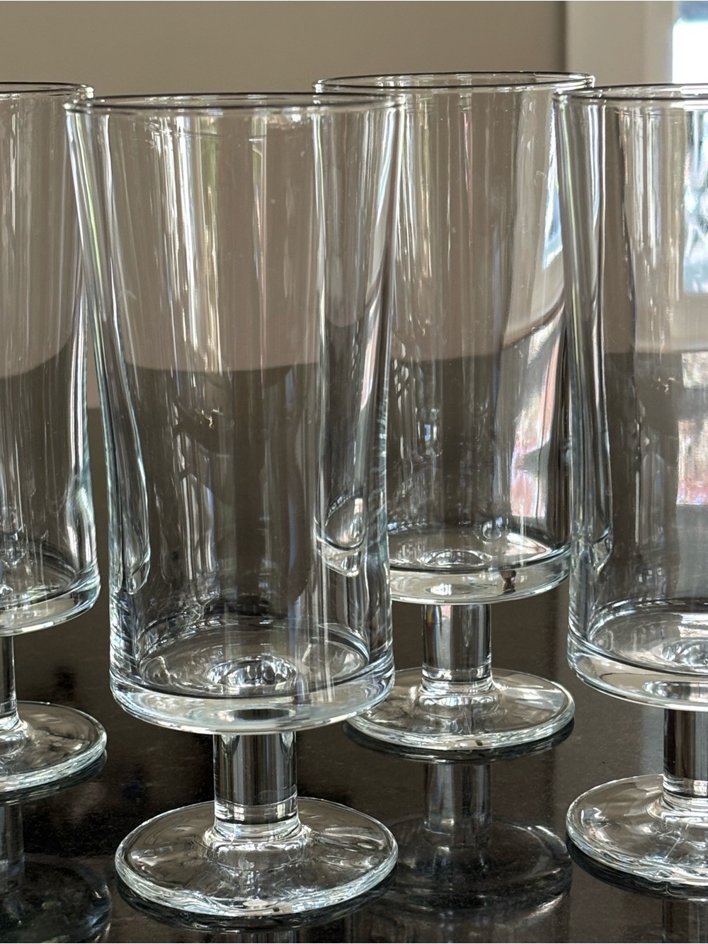 Clear Glass Pedestal Drinking Glasses - Set of 6